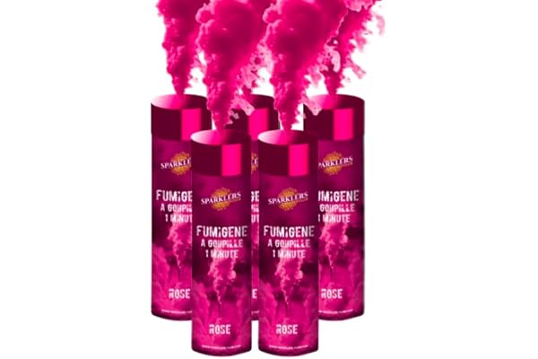 SPARKLERS CLUB Lot de 5 Fumigènes a Main 1 MINUTE couleur Rose - Déclenchement à Goupille, durée 60 secondes, fumigene couleur à tenir en Main - fumigene a main - Catégorie F1 - LIVRAISON 24/48H