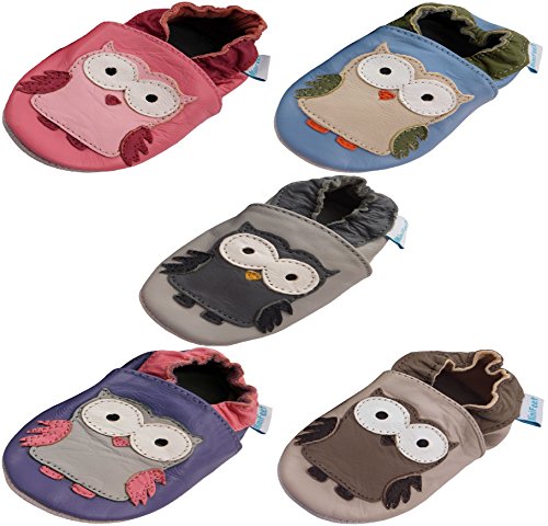 MiniFeet Soft Leather Baby Shoes, Blue Owl 12-18 Months