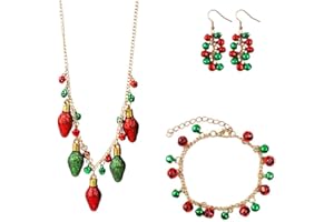 TOFBS Conjunto de Joyas de Navidad Campanas Conjunto Collar y Pendientes Árbol de Navidad Pendientes Collares de Vacacione Pulseras para Mujer Niña