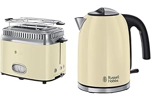 Russell Hobbs Toaster Grille-Pain, 3 Fonctions, Température Ajustable - Crème 21682-56 Retro & Bouilloire Familiale 1,7L, Filtre Anti-Calcaire Amovible Lavable - Crème 20415-70 Colours Plus