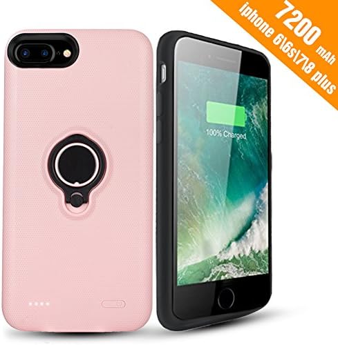 iPhone 7 Plus Battery Case - Hathcack 7200mAh Portable Battery Charging Case for iPhone 8 plus/7 Plus/6 plus/6s plus Extended Battery Juice Pack/Lightning Cable Input Mode Support Magnetic Car Holder (Pink)