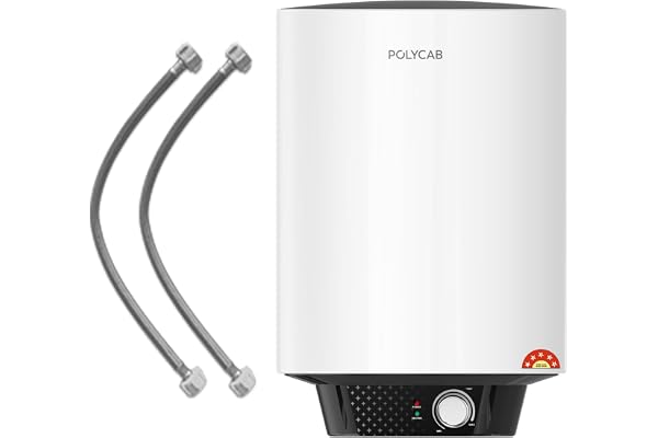 POLYCAB Celestia Prime 5-Star 15 Litre Water Heater (Geyser) Free Connecting Pipe 5-Year Tank Warranty by POLYCAB Temperature Control Knob Faster Heating, Shock Resistant White