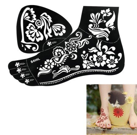 HENNA TATTOO STENCILS for FEET No. 408 - 2 Large Sheet Indian Mehndi Stencills, one for each foot , single use - suitable for Henna Tattoo Glitter Tattoo and Airbrush Tattoo S409