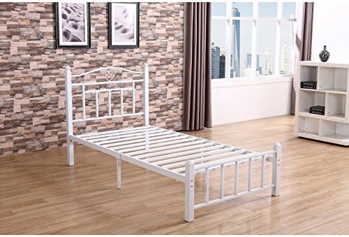 Quidin Brand New Sturdy Single White Metal Heavy Duty Bed Frame