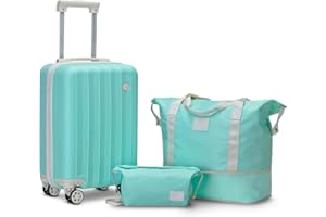 Joyway Koffer Trolley Reisekoffer Koffer, ABS Hartschalen Handgepäck Koffer mit 4 Rollen TSA-Schloss, Trolley Handgepäck Der Kofferset Enthält 1 Reisetasche und 1 Kulturbeutel, Grün