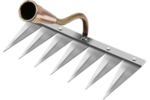 Milageto Hacke Gartengerät Handhacke Unkrauthacke, Gartenhacke, 7-zinkige Aktionshacke zur Bodenlockerung Gemüse pflügen Gartenarbeit Unkraut jäten, Unkrautharke, Gold 7 Zähne