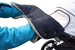 ByBoom Chauffe-mains avec intérieur en polaire Taille universelle pour poussette, poussette, remorque de vélo, couleur : noir/gris