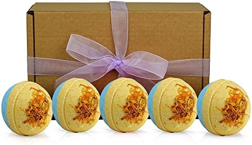 Bath Bombs Gift Set - Handmade in UK - 5 x 210g Mega Fizzies with Essential Oils Natural Aromatherapy Christmas Gifts Set (Cool Waters)