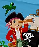 Aminata Kids – süße Kinderbettwäsche Bettwäsche Kinder 100×135 cm Kissen 40×60 cm Baumwolle Pirat Piraten Seeräuber Piratenschiff Schatzinsel Piratenflagge Schatz Schatzkarte blau KINDERBETTGRößE - 4