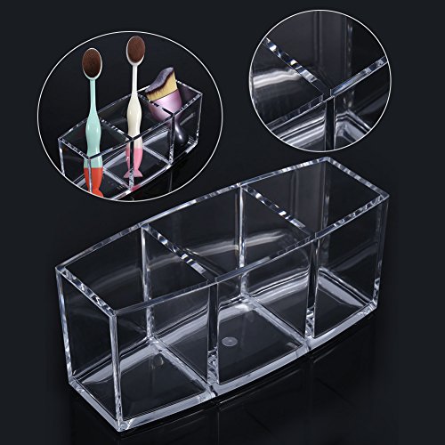 Acryl Kosmetik Aufbewahrung Organizer, 3 Facher Make-up Pinsel Ständer Schminkaufbewahrung Make Up Etui Box mit großer Kapazität für Make-up Pinseln Lippenstift Schmink Tools, 18.2 * 7.2 * 8cm - 9
