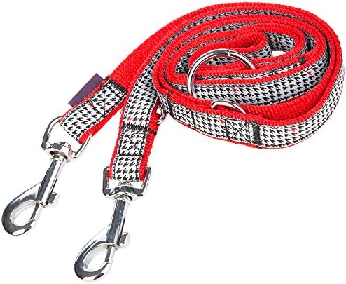 Luxury Nylon Pet Dog 3 Point Lead Leash With Patterned Straps (Black and Multi Small)