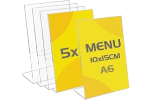 TAPKUA Tischaufsteller A6, 5er Pack Transparenter Acryl Tischständer L-Form Aufsteller für Büro, Restaurant, Geschäft, Hotel, Theke (5 Stück - A6)