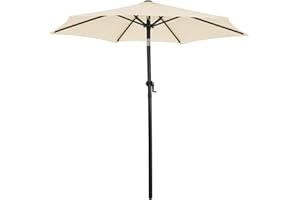 Kingsleeve® Parasol 2 Metre / 200cm With Crank Handle | Foldable & Tiltable | Aluminium Pole | Waterproof | Balcony Terrace Garden | Sun & Rain Tilting Adjustable Umbrella | Beige Cream