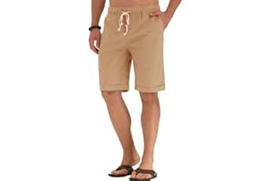 NITAGUT Men's Linen Casual Classic Fit Short Drawstring Summer Beach Shorts