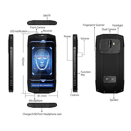 Outdoor Smartphone, Blackview BV9000pro(2018) 18: 9 Vollbild IP68 Wasserdichte Handys, 128GB+6GB, 13MP + 5MP Dual SONY Kameras, 5.7'' Android 7.1 Dual SIM Handy mit 4180mAh Big Akku, NFC, Kompass, Gesicht ID - Gray