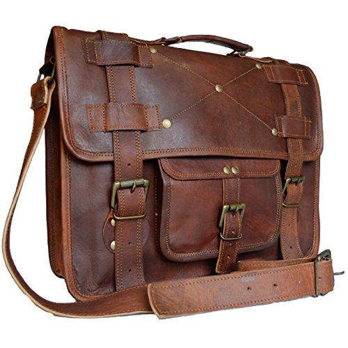 DC ELEMENTSGenuine Leather Briefcase Bag Handmade Shoulder Messenger Briefcase Crossbody Men's Laptop Office Handbag