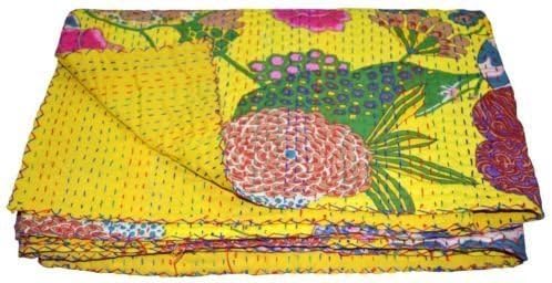 Traditional Fabrics Indian Kantha Blanket Reversible Cotton Bedspread Throw Kantha Bed Cover G518