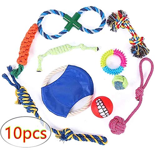 Slopow 10 Pezzi Giocattoli per Cani - Nodo della Corda Palla di Corda Frisbee Anello di Gomma Resistente Giochi da Masticare Adatto per Piccolo Medio Cani Cuccioli