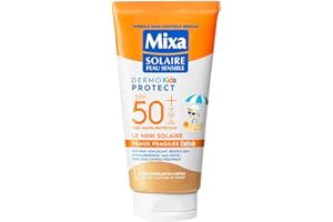 L'OREAL PARIS Mixa Solaire Peau Sensible - Mini Lait Soin Solaire Très Haute Protection SPF50+ UVA, UVA longs, UVB - Peaux Fragiles Bébés - Format Voyage - Hypoallergénique, Sans Parfum - 50ml