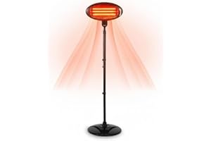 KAYNUR Patio Heater Outdoor 2KW Free Standing Electric – Adjustable Height & Angle Infrared Garden Heater with 3 Heat Settings (650W/1350W/2000W), Waterproof & Weatherproof – Black