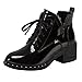 Produktbild URSING Damen Leder Stiefeletten Frauen Round Toe Flache Schnürstiefel Casual Lackleder Martin Schuhe Schnürboots Flache Stiefeletten Zum Schnüren Damenstiefel Lederstiefel (Schwarz,39)