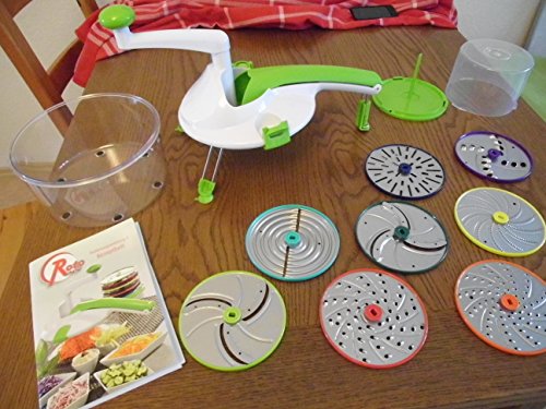 Original Rotochamp Genius - Rot Zerkleinerer für Obst & Gemüse Set 4tlg - Genius Rotary cutter, 4 discs and includes a recipe book gift (In Spanish/French Language)