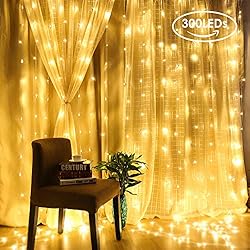 Cortina de luces, AGM Cadena de Luces 3 * 300cm 300LED luces de Navidad al aire libre Blanco Cálido Luz, IP55 Impermeable para Decoración Fiesta, Bodas, Navidad