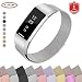 Produktbild FunBand® für Fitbit Charge 2 Armband,Luxus Milanese Edelstahl Wrist Strap Band Ersatz Armbanduhr Uhrenarmband Schlaufe Armbänder mit Starkem Magnet-Verschluss und Metallschließe (Small Größe) für Fitbit Charge 2 Smartwatch (Silber)