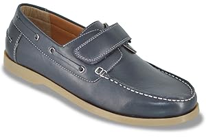 Pegasus Men's Wide Fit Leather Touch Fasten Boat Shoe – Adjustable Strap, Cushioned Insole with Stylish Lace Detailing