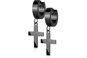 Bungsa Creolen mit ANHÄNGER KREUZ - Ohrringe Set in 4 Farben (SILBER, SCHWARZ, ROSEGOLD, GOLD) - aus EDELSTAHL - Klappcreolen Ohrschmuck für Damen & Herren - Ohrstecker Kreolen mit Kreuz