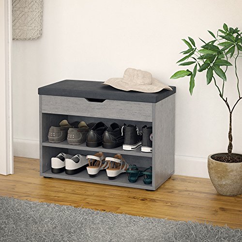 Schuhbank 6 Paar Schuhe Grau Beton Schuhschrank Schuhablage Sitzbank Bank Regal Polster Deckel Klappdeckel - 3