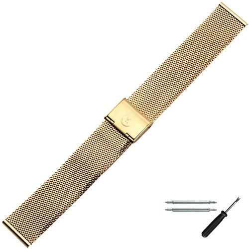 Uhrenarmband 18mm Edelstahl, gold - Ersatzarmband inkl. Federstege & Werkzeug - Metall Mesh / Milanaise - Marburger Milanaise Armband - Metallarmband vergoldet IPG - Marburger Uhrenarmbänder seit 1945 Uhrenarmband 18mm Edelstahl, gold - Ersatzarmband inkl. Federstege & Werkzeug - Metall Mesh / Milanaise - Marburger Milanaise Armband - Metallarmband vergoldet IPG - Marburger Uhrenarmbänder seit 1945