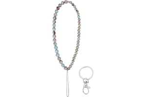 Cobee Zawieszka do telefonu z koralikami, z kółkiem na klucze, ręcznie wykonana, naturalny kamień szlachetny, zapobiegająca zgubieniu, modna smycz do telefonu, pasek na nadgarstek, brelok, 16.5cm+5cm/6.5+1.97inch