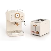 CREATE /PACK TOAST RETRO + THERA MATT RETRO/Espresso coffee maker and toaster for wide slices cream/steamer, crumb tray, ther