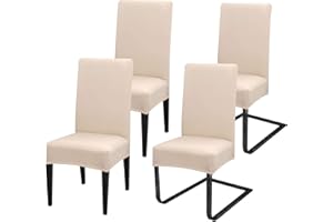 MOLVCE Uniwersalne pokrowce na krzesła, zestaw 4 sztuk, z poliestru, do jadalni, hotelu, na bankiet, imprezę, wesele, beżowe