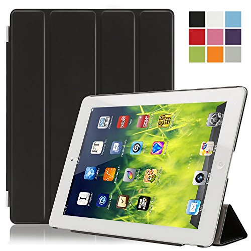 Besmall iPad 2/3/4 Ultra Dünn Hülle PU Leder Tasche Edles Schutzhülle mit Standfunktion und auto Sleep Smart Cover Case(iPad 2 3 4, Schwarz)XKZT52B
