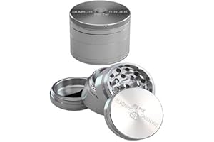 Black Leaf Grinder Diamond in alluminio, 4 pezzi, Ø 56 mm, tritatutto in alluminio di alta qualità con camera di polline, smerigliatrice di alta qualità, colore argento, con raschietto incluso