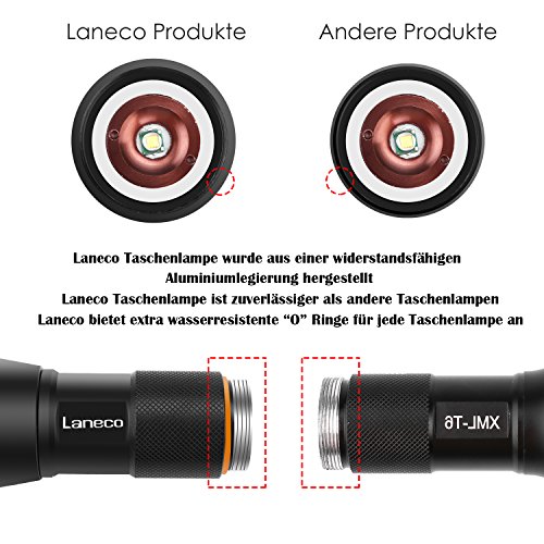 Laneco A100 Taktische Taschenlampe mit Hochleistung – Superhelle LED Handgerät-Taschenlampe – Tragbare Wasserdichte Taschenlampe im Freien mit Einstellbarem Fokus und 5 Leuchtungsmodi für Campen Wandern usw. - 9