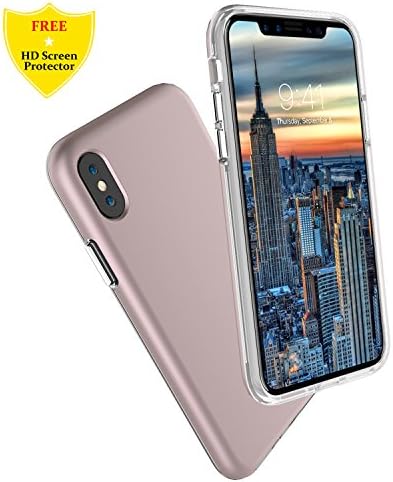 idatog iPhone X Case + Free HD Screen Protector, Hybrid Shockproof Hard PC and Silicone Bumper Heavy Duty Rugged Anti Slip Scratch Resistant Protective Cover For Apple iPhone X 5.8" (Pink)