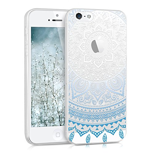 kwmobile Étui transparent en TPU silicone pour Apple iPhone SE / 5 / 5S en bleu blanc transparent Design soleil indien