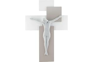 Bongelli Preziosi Crocifisso Moderno Bianco e Nocciola 17x12cm Marmorino