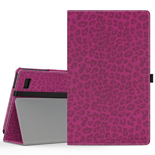 MoKo Fire 2015 7 Zoll Hülle - Kunstleder Ständer Schutzhülle Smart Cover mit Stift-Schleife und Stanfunktion für Amazon Fire Tablet (Vorherige 5th Generationeration - 2015 Modell) Tablet, Leopard Rot