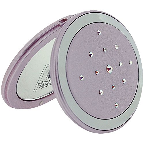 Pearlised Pink Oval Compact Mirror With Swarovski Crystals 5 x Magnification SC964