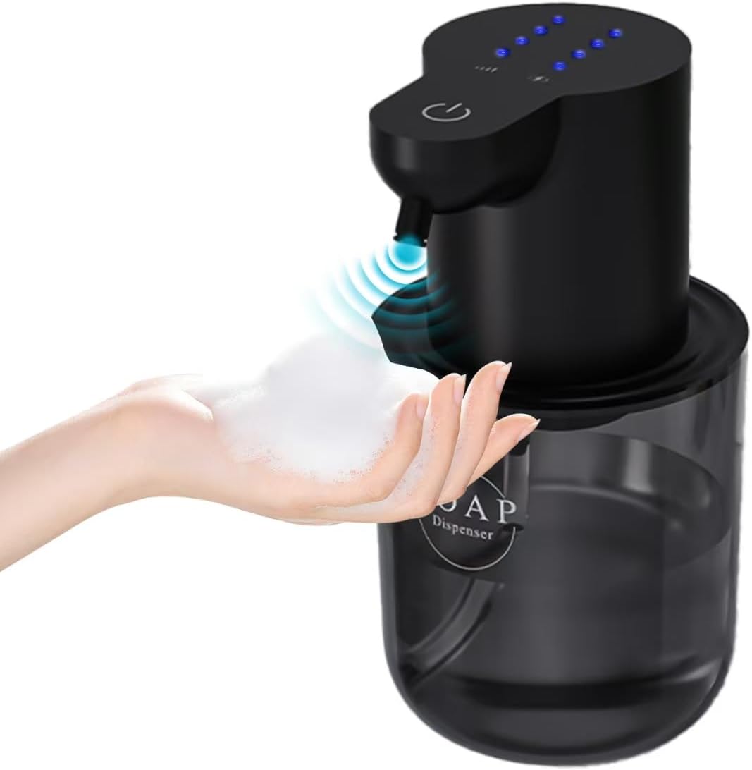 Dispensador de Jabón Espumoso Automático sin Contacto, 400ml con Cuerpo Transparente y Pantalla LED, 4 Niveles Ajustables, Carga USB-C Rápida, IPX5, para Cocina, Baño, Hotel