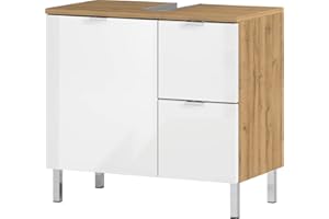 ‎GERMANIA DIE MÖBELMACHER Germania WB-Unterschrank 8529-552 GW-MAURESA, in Grandson-Eiche-Nachbildung/weiß, Fronten in Hochglanz, Zwei Schubkästen, Oberboden mit Aussparung für Siphon, 60x56x34 cm (BxHxT)