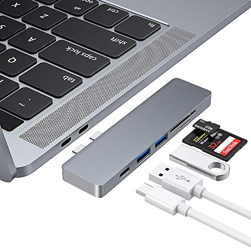 SUNKY Hub USB C, Adaptador de Hub C Tipo, Puerto USB 3.0 2.0, Lector de Tarjetas TF/SD, Suministro de energía USB-C, concentrador de Aluminio para MacBook Air 2018 y MacBook Pro 2016/2017/2018 (Grey)