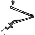 Brain Freezer Microphone Stand with Suspension Boom Scissor Arm – Adjustable Universal Clamp with Mic Holder (Black)