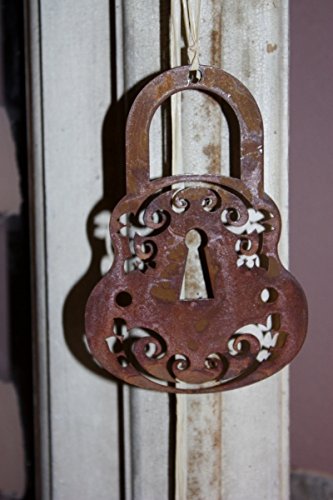 Vorhängeschloss mit Schlüssel / Nostalgische Edelrost Dekohänger im Set - 3