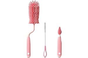 MIKIULY Baby Flaschenbürste Set, Flaschenbürsten Set, 3 in 1 Silikon Babyflaschenbürste für Babyflaschenbürste und Sauger, BPA-frei, mit Weicher Bürste, Nippelbürsten-Strohreiniger