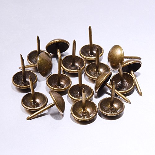 Outus 120 Stück Polsterzubehör Reißzwecken 11 x 17 mm Antike Messingstifte Bronze Nagel Stifte Möbel Daumen Tack Pin mit Kunststoffbox - 